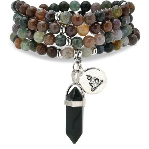 Eryi-Bracelet Mala 108 Perles Naturelles Collier De Pleine Conscience Avec Breloque Bouddha Yoga Zen Et Pendentif Prisme Hexagonal En Quartz Reiki