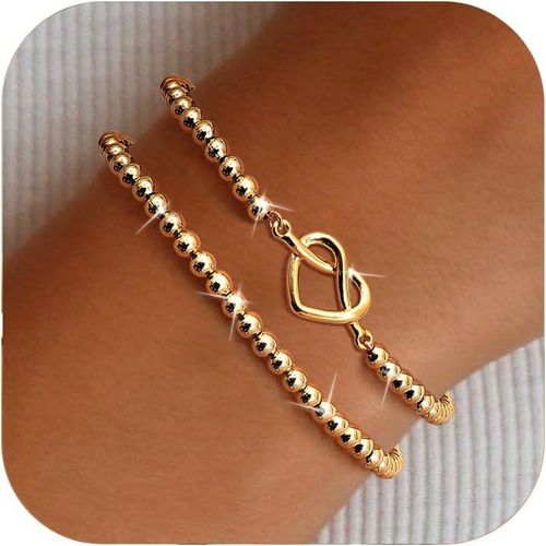 Eryi-Bracelet Femmes Or, Acier Inoxydable Perles Dorées Bracelets Croix C?ur Charme Bijoux Or Bracelets Amitié Cadeau Femmes Filles