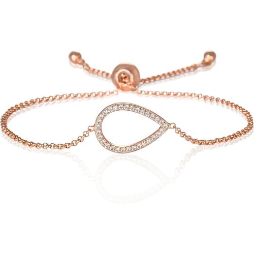 Eryi-Bracelet Poire Serti De Zircons. Plaqué Or Rose 18 Carats Ou Argenté, Ce Bracelet En Maille Forçat Est Ajustable Grâce À Une Boule Métallique Coulissante.