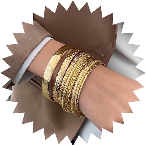 Eryi-Bracelet Boho Indien Multi Bangle Or Empilable Bracelet Manchette Vintage Texturé Bracelet Manchette Rond Et Large Ensemble De Bracelets Pour Femmes Et Filles 10pcs