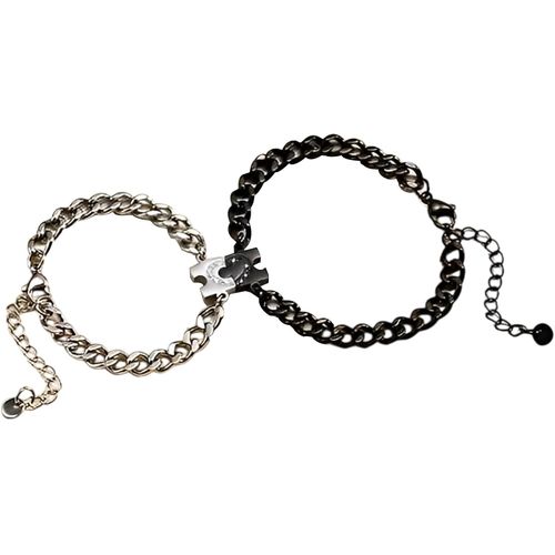 Eryi-Lot De 2 Bracelets Pour Couple Avec Puzzle, Bracelet Puzzle En Acier Inoxydable, Chaîne Gourmette Réglable En Argent Et Noir, Cadeaux Pour Père, Ami, Mari, Eine Grösse, Acier Inoxydable, Pas