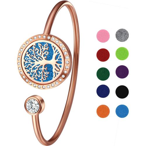 Eryi-Bracelet Diffuseur D'huiles Essentielles Arbre De Vie Aimant Ronde Ouvert En Acier Inoxydable Avec 10 Pièces Recharge Coussins Lavable,Cadeau Fête Des Mères Noël Saint-Valentin