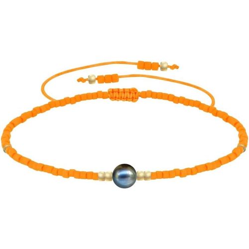 Eryi-- Bracelet Lien Perle D'eau Douce Noire Et Petites Perles Mates