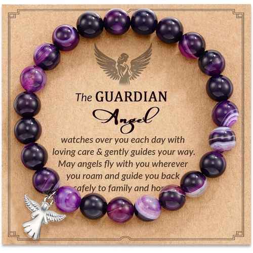 Eryi-Bracelet En Améthyste - Cadeau Ange Gardien - Bracelet Pour Enfants Et Filles - Bracelet En Pierre Pour Femme - Bracelet Porte-Bonheur - Petit Cadeau Pour Enfants