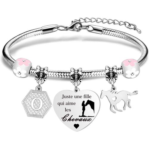 Eryi-Cadeau Bracelet Chevaux Et Filles, A-Z 26 Lettres Initiales Bracelet Pendentif Les Chevaux Pour Filles Les Fans Du Cheval S?ur Meilleures Amies