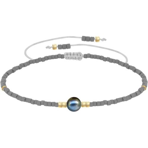 Eryi-- Bracelet Lien Perle D'eau Douce Noire Et Petites Perles Mates