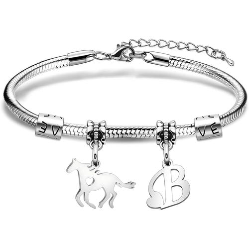 Eryi-Cadeaux De Chevaux. Pendentif Cheval Initiales Bracelet Lettres A - Z Bijoux Chanceux. Personnalité Bracelet Cheval Pour Femme Fille
