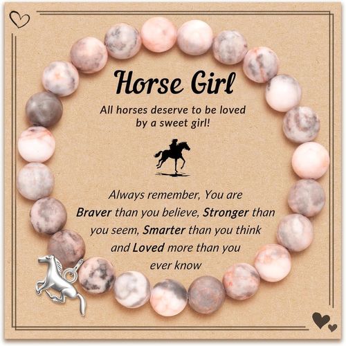 Eryi-Bracelet Avec Pendentif Cheval En Pierre Naturelle Rose, Bracelet Avec Pendentif Cheval Pour Fille, Fille, Nièce, Petite-Fille Qui Aime Les Chevaux, L, Pierre