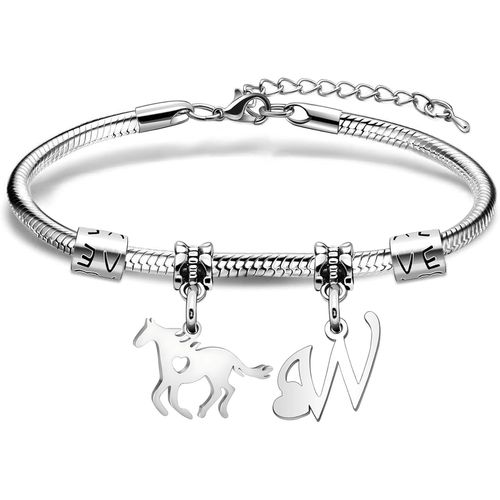 Eryi-Cadeaux De Chevaux. Pendentif Cheval Initiales Bracelet Lettres A - Z Bijoux Chanceux. Personnalité Bracelet Cheval Pour Femme Fille