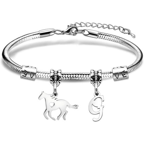 Eryi-Cadeaux De Chevaux. Pendentif Cheval Initiales Bracelet Lettres A - Z Bijoux Chanceux. Personnalité Bracelet Cheval Pour Femme Fille
