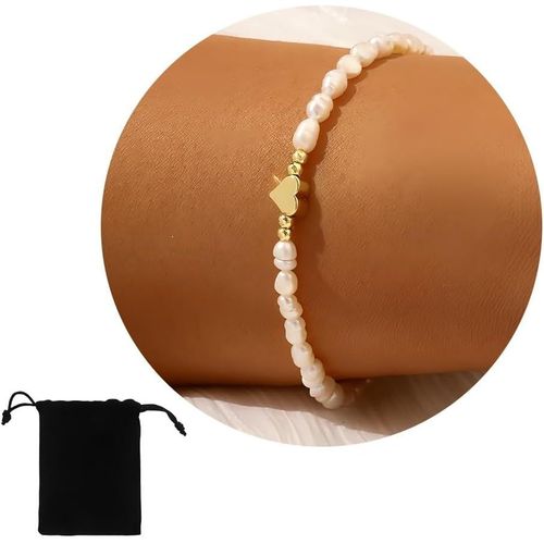 Eryi-Bracelet Pour Femme, Bracelet De Perles,Bijou Élégant Au Quotidien, Bracelet Réglable En Plaqué Or, Perles Dorées Avec Pendentif En Forme De C?Ur, Pour Femmes Anniversaire, Saint Valentin