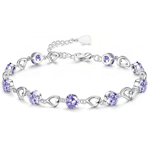 Eryi-Bracelet Femme Argent Bracelet Coeur Réglable Bracelet Zirconium Cristal Bracelet Amitié Femme Bracelet Soeur Bracelet Maman Cadeau Anniversaire Pour Femme Filles Blanc/Bleu/Rose/Violet