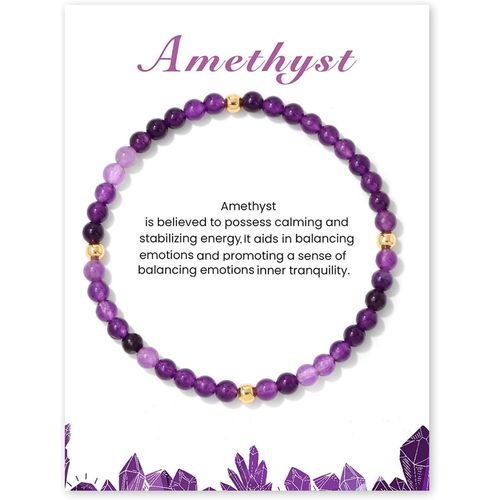 Eryi-Bracelet Pierre Naturelle Femme, 4mm Bracelet Perles Femme Amethyste Perles Naturelle Bracelets Pour Femmes Bijoux Cadeau Pour Femmes