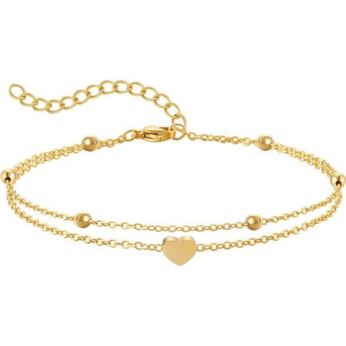 Eryi-Chaine De Cheville Femme Acier Inoxydable De Cheville Pour Femme Forme De C?ur Decorative Anklet Réglables Cheville Double Chaîne Pour Femme Argent/Or/Rose