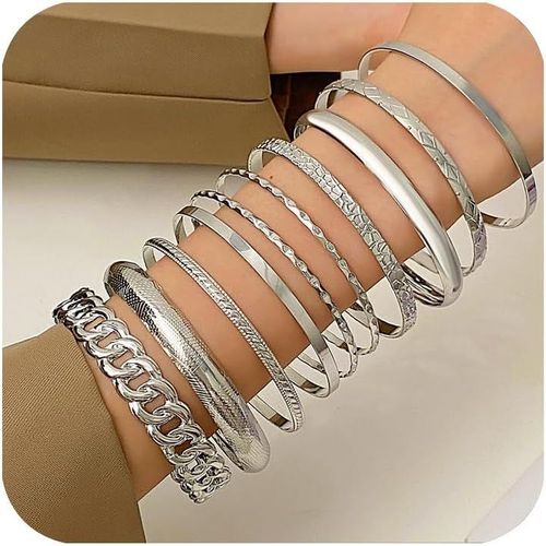 Eryi-10 Pièces Bracelets À Manchette Or Pour Femme, Multi Empilable Manchette Or Large De Bracelet Gros Bracelet Joncs En Métal Texturé Bracelets Bijoux Pour Femmes Et Filles