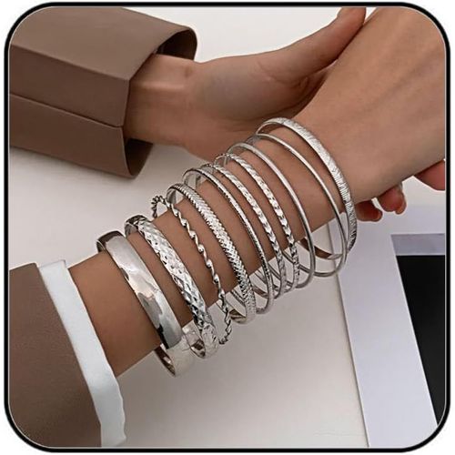 Eryi-10 Pièces Bracelets À Manchette Or Pour Femme, Multi Empilable Manchette Or Large De Bracelet Gros Bracelet Joncs En Métal Texturé Bracelets Bijoux Pour Femmes Et Filles
