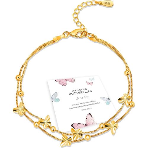 Eryi-Bracelet En Argent 925 Pour Femme - Motif Papillons - Or Rose - Avec Perles - Réglable - Bracelet D'amitié - Cadeau Pour Femme - 43,7 Cm