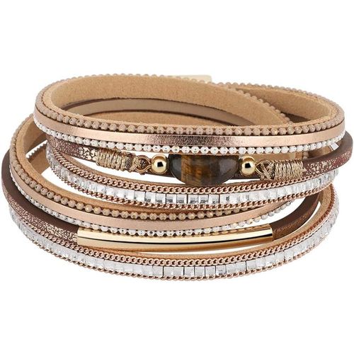 Eryi-Bracelet En Cuir Superposé Pour Femme, Bracelet Multicouche Style Bohémien Avec Perle De Diamant Pour Femmes Filles Dames