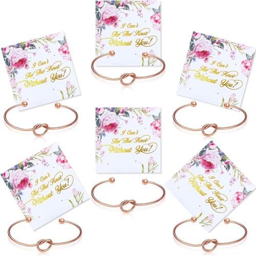 Eryi-6 Pieces Bridesmaid Bracelet Knot Cuff Bangle With I Can't Tie The Knot Without You Bridesmaid Cards