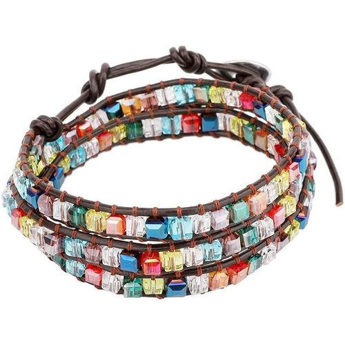 Eryi-Bracelet En Cuir Superposé Pour Femme, Bracelet Multicouche Style Bohémien Avec Perle De Diamant Pour Femmes Filles Dames