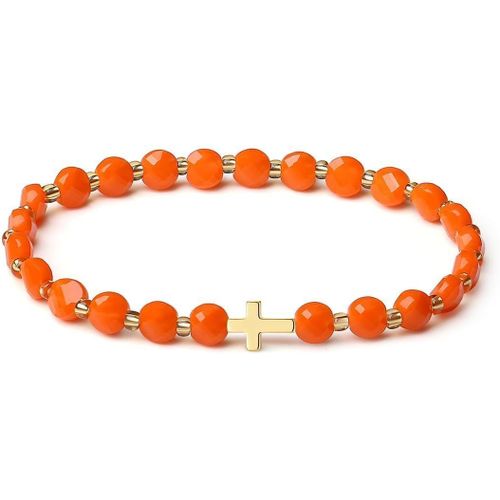 Eryi-Bracelet Original Fait Main Pour Femme En Cristal De 6mm Stretch Pierres Semi-Précieuses Facettées Design Croix Plaqué Or 18k Bijoux Femme