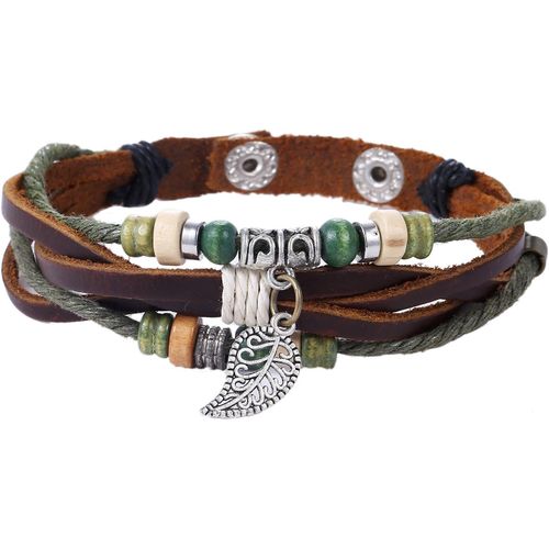 Eryi-Bracelet En Cuir Avec Perles Et Pendentif