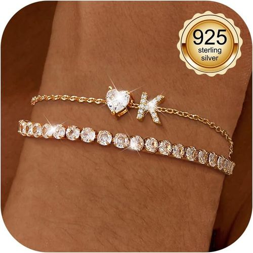Eryi-Bracelet Personnalisé Femme Or Initiales Bracelets Cheville Argent Sterling 925 Bracelet Tennis Personnalisé Avec Pendentif Lettre Coeur Bracelet Superposé Cadeaux Pied Plage D'été Bijoux