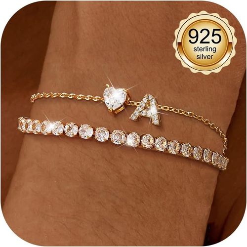 Eryi-Bracelet Personnalisé Femme Or Initiales Bracelets Cheville Argent Sterling 925 Bracelet Tennis Personnalisé Avec Pendentif Lettre Coeur Bracelet Superposé Cadeaux Pied Plage D'été Bijoux