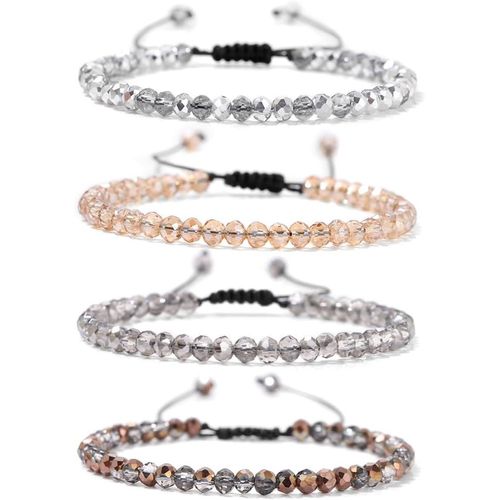 Eryi-Bracelet De Bohème En Perles De Cristal 4 Pièces Bracelet Pierre Naturelle Femme Réglable Bracelets De Perle Cristaux Multicouches
