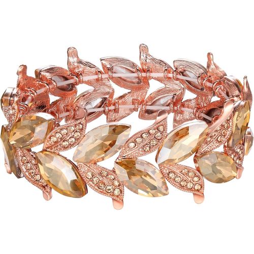 Eryi-Femme Bracelet Pour Mariage Mariée Cristal Oval Forme Feuille Bracelet Jonc Extensible