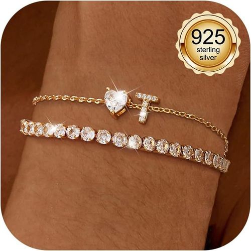 Eryi-Bracelet Personnalisé Femme Or Initiales Bracelets Cheville Argent Sterling 925 Bracelet Tennis Personnalisé Avec Pendentif Lettre Coeur Bracelet Superposé Cadeaux Pied Plage D'été Bijoux