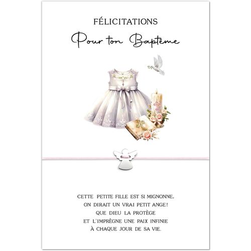 Eryi-Cadeau Baptême Bracelet Ange Gardien Fille Bracelet Réglable Porte-Bonheur Avec Cordon Pendentif Ange Et Carte De V?ux Félicitation Pour Ton Baptême Avec Enveloppe Pour Baptême Communion Anniver