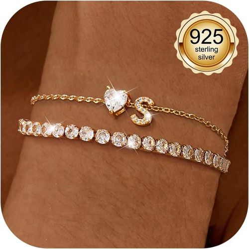 Eryi-Bracelet Personnalisé Femme Or Initiales Bracelets Cheville Argent Sterling 925 Bracelet Tennis Personnalisé Avec Pendentif Lettre Coeur Bracelet Superposé Cadeaux Pied Plage D'été Bijoux