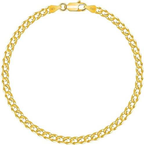 Eryi-- Bracelet Argent 925/1000 Plaqué Or Jaune 18 Carats Maille Gourmette Plate Diamantée Largeur: 3.3 Mm