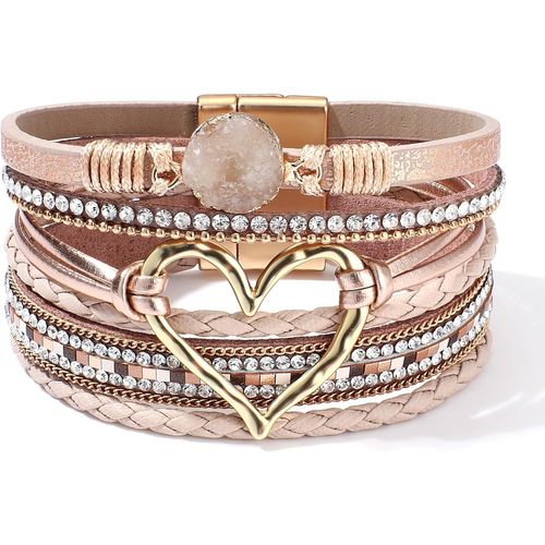 Eryi-Bracelets Cuir Pour Femmes Filles Bracelet Manchette Femme C?ur Bohème Bracelet Fait Main À Boucle Magnétique Bracelets Cadeaux Pour Femmes Bijoux