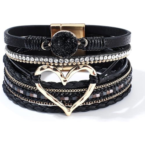 Eryi-Bracelets Cuir Pour Femmes Filles Bracelet Manchette Femme C?ur Bohème Bracelet Fait Main À Boucle Magnétique Bracelets Cadeaux Pour Femmes Bijoux