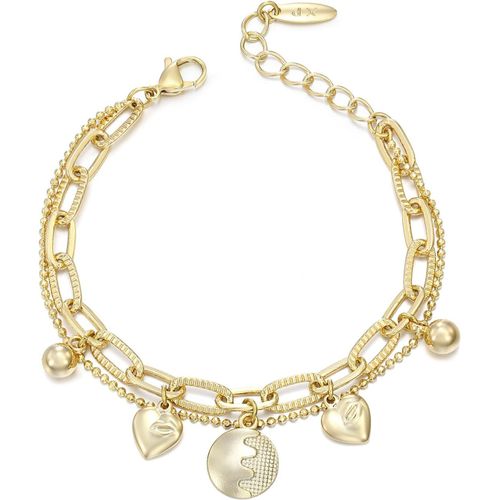 Eryi-Bracelet Plaqué Or En Couches Avec Pendentifs C?ur Double Chaînes Bracelet Réglable Léger Et Confortable Bracelet Pour Femme Cadeaux Bijoux
