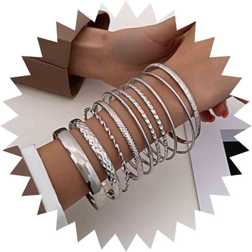 Eryi-Bracelet Boho Indien Multi Bangle Or Empilable Bracelet Manchette Vintage Texturé Bracelet Manchette Rond Et Large Ensemble De Bracelets Pour Femmes Et Filles 10pcs