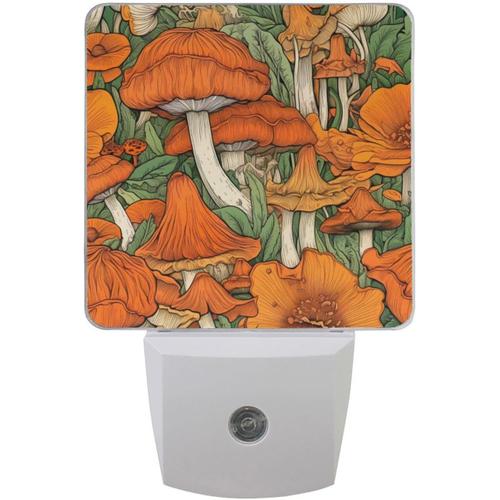 Veilleuse À Brancher Sur Le Mur, Orange, Vintage, Imprimé Champignon, Capteur Automatique Du Crépuscule À L'aube, Lumière De Sommeil Led, Économe En Énergie