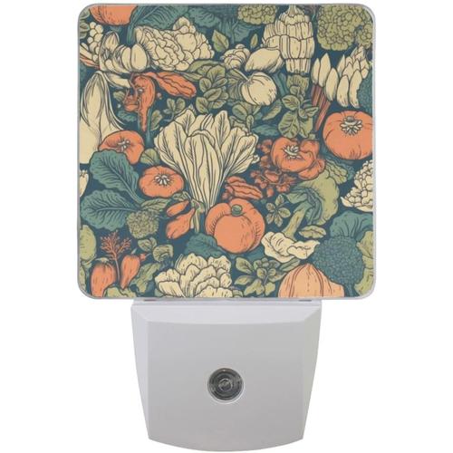 Veilleuse À Brancher Sur Le Mur, Impression De Légumes Et De Fleurs, Capteur Automatique Du Crépuscule À L'aube, Lumière De Sommeil Led, Économe En Énergie