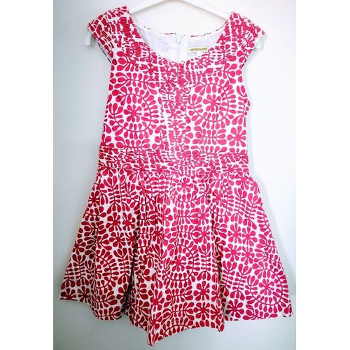 Robe Blanche À Motifs Roses Verts Baudet - T 9 Ans
