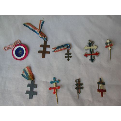 Ww2 Broche/Pendentif Francaise Croix De Lorraine Couleur Bleue Blanc Rouge 1 Au Choix