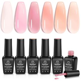Kal-Beetles Vernis Semi Permanent Jelly Miroiter, 6 Couleurs Lot De Vernis À Ongles Gels Robe De Ballet Blanc Nude Rose Nude Marron, Sèche Sous Lampe Uv/Led Cadeaux Pour Femmes 