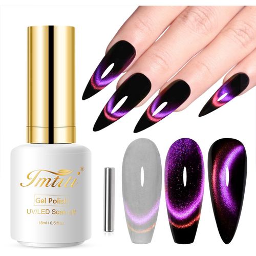 Kal-Cat Eye -Gel Uv -15 Ml -Rose Et Violet -Deux Flashs Pailletés ?il De Chat -Avec Aimant Uv Led Magnétique -Vernis À Ongles Irisé Scintillant -Pour Salon De Manucure 