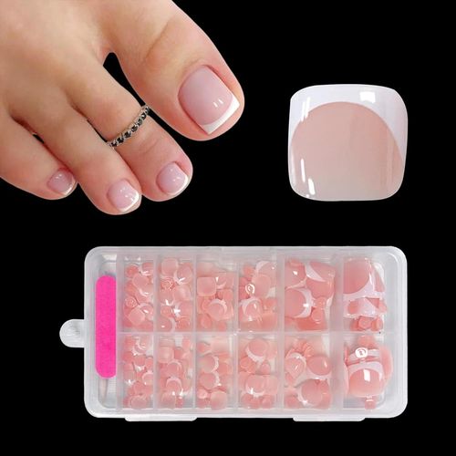 Kal-Zahriva 120 Pièces Faux Ongles D'orteil, Faux Orteil Ongles Pieds À Couverture Complète French Capsule Ongle Pied Pour Manucure, 12 Tailles 