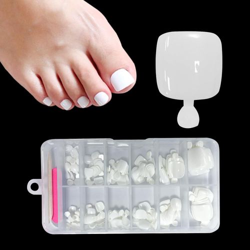 Kal-120 Pièces Faux Ongles Pour Orteil D'été Blanc Faux Ongles D'orteil Couverture Complète Ongles Conseils Pied Ongles, 12 Tailles False Toe Nails(White) 