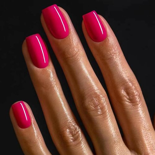 Kal-24 Pièces Faux Ongles Court Soft Gel Carré Acrylique Faux Ongles Autocollants Pleine Couverture Ongles À Coller French Press On Nails Pour Femmes Et Filles Diy Nail Art - Rose Rouge 