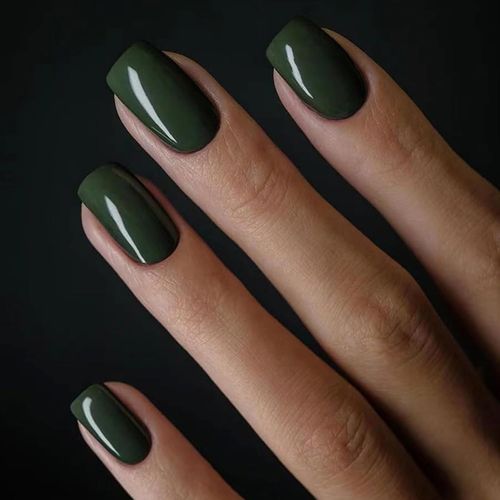 Kal-24 Pièces Faux Ongles Court Soft Gel Carré Acrylique Faux Ongles Autocollants Pleine Couverture Ongles À Coller French Press On Nails Pour Femmes Et Filles Diy Nail Art - Vert Foncé 