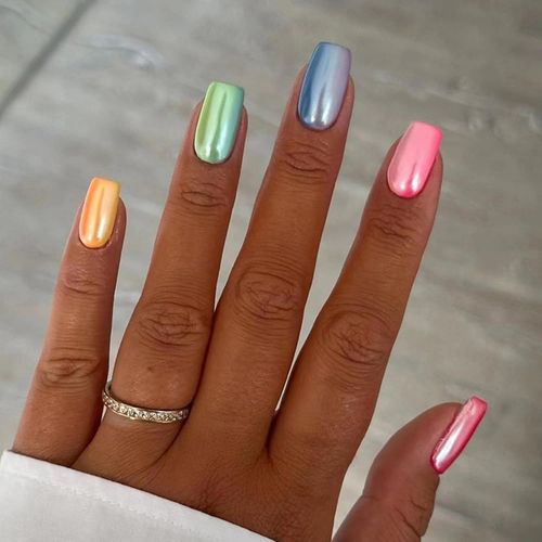 Kal-24pcs Court Carré Faux Ongles Aurore Arc-En-Ciel Français Press On Nails Naturel Ongles À Coller Acrylique Faux Ongles Autocollants Diy Nail Art Décoration Pour Femmes Et Filles 