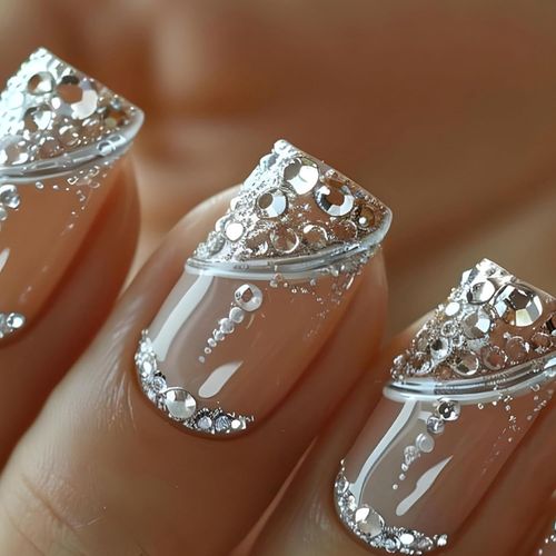 Kal-24 Pièces Faux Ongles Court Carrés, Français Naturel Ongles À Coller Avec Strass Pailletés, Rose Nude Press On Nails, Acrylique Gel Faux Ongles Autocollants Pour Femmes Et Filles Nail Art 